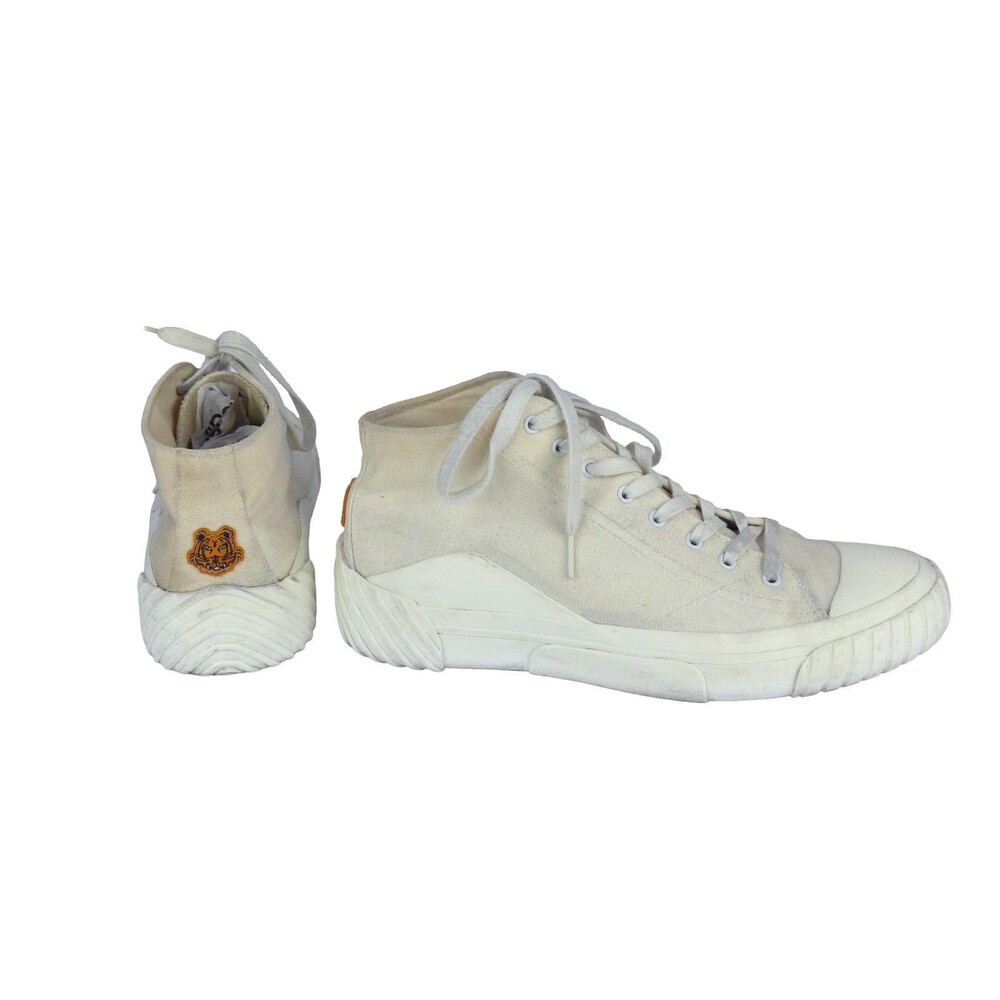 Kenzo Tiger Crest High Top Sneakers Mens EU 45 US 12 Off White Canvas Designer